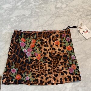 MICHI Floral Embroidered Leopard Mini Skirt